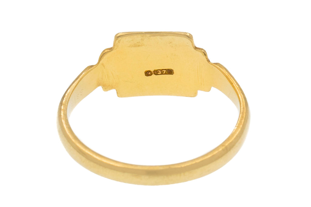 Art Deco 9ct Gold Square Signet Ring, 'HI' Initals
