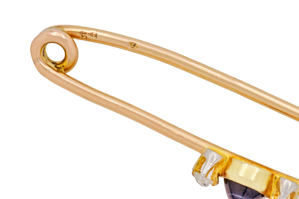 French 18ct Gold Sapphire Cabochon & Rose-Cut Diamond Stock Pin