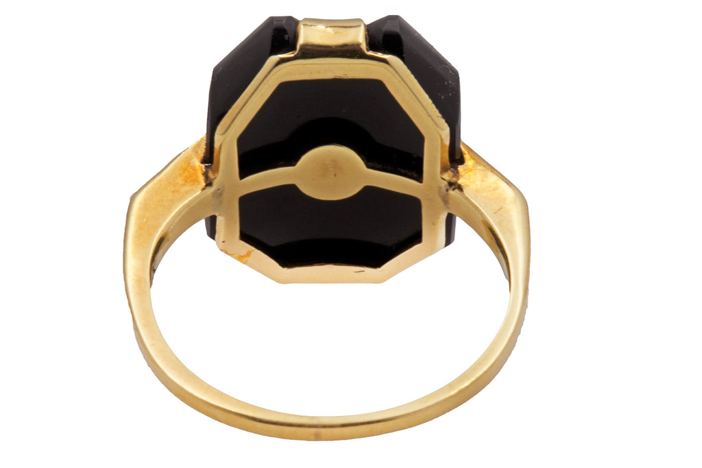 Art Deco 10ct Gold Carved Onyx Ring, c.1941 Pre WW2 American