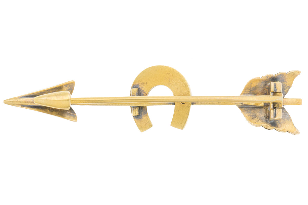 Victorian 18ct Gold Pearl Horseshoe Arrow Brooch