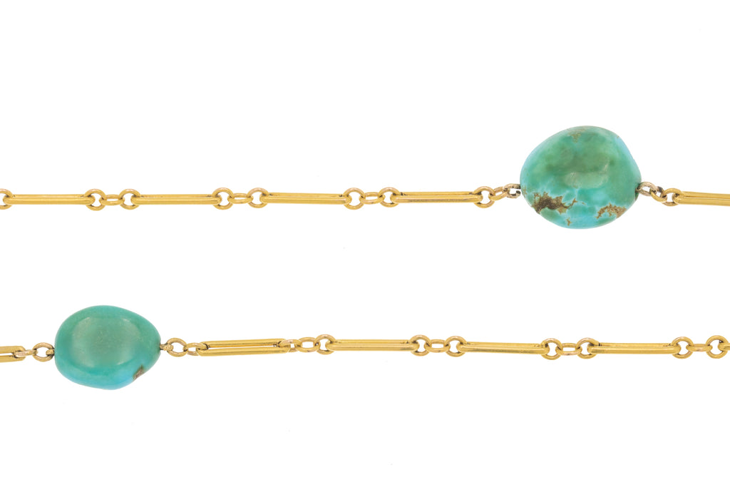 29.5" Victorian 15ct Gold Turquoise Chain, 25.8g