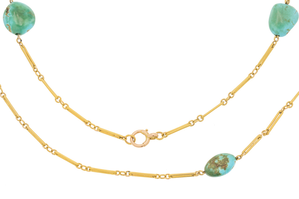 29.5" Victorian 15ct Gold Turquoise Chain, 25.8g