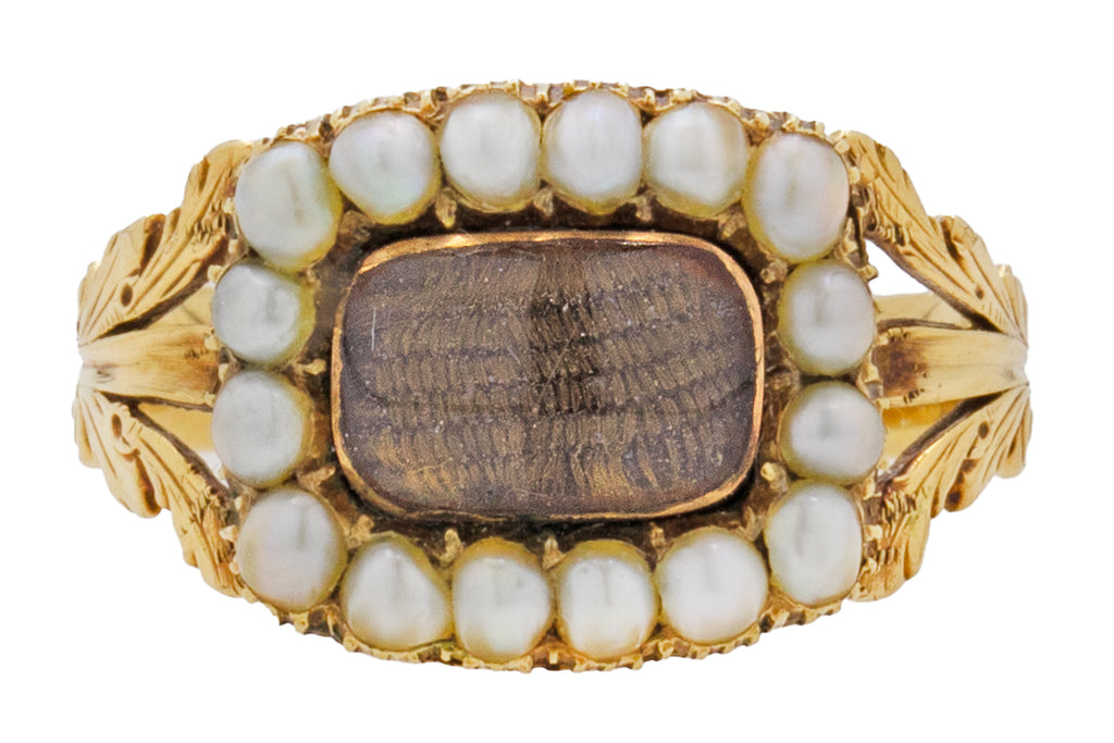 Georgian 15ct Gold Pearl Mourning Ring, c.1800