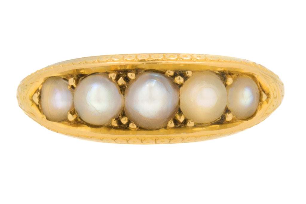 Antique 18ct Gold Pearl Five Stone Ring