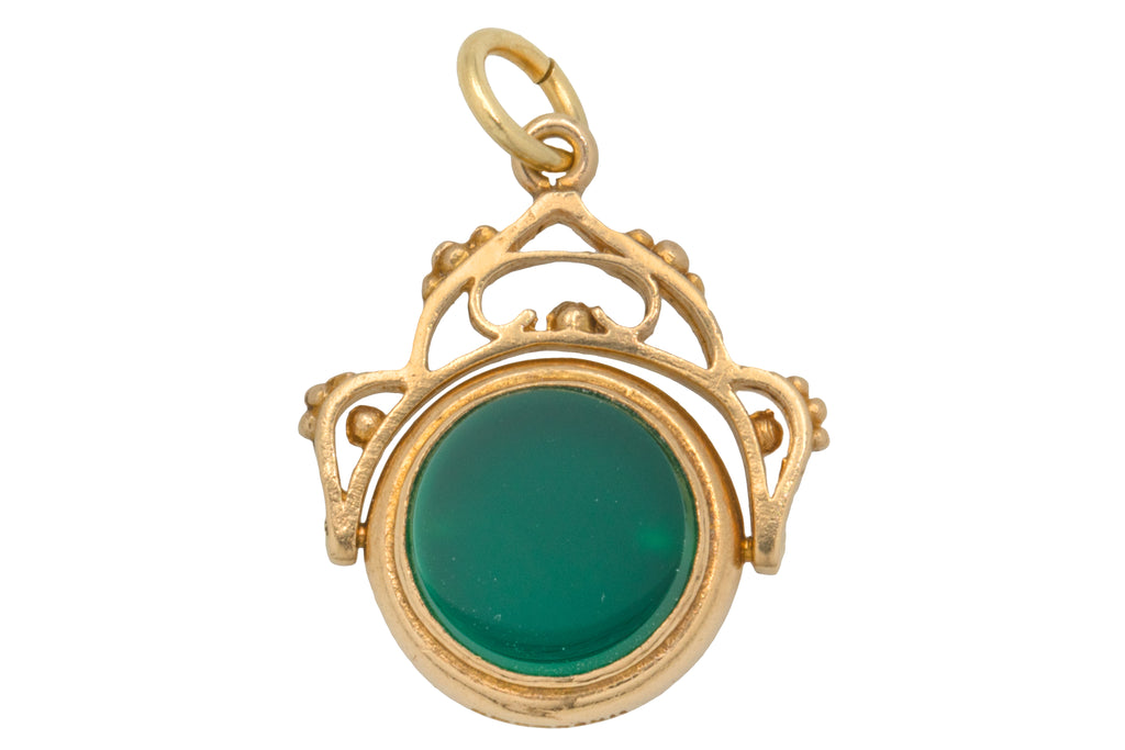 9ct Gold Bloodstone Chalcedony Spinner Fob Pendant