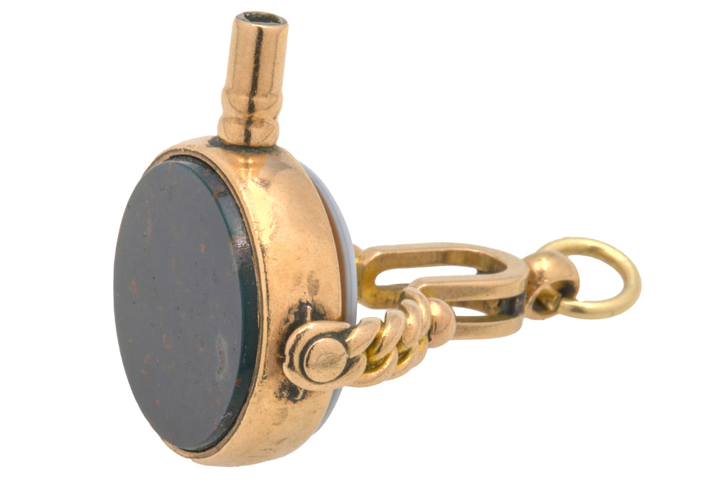 Antique 9ct Gold Bloodstone Sardonyx Watch Key Fob Pendant