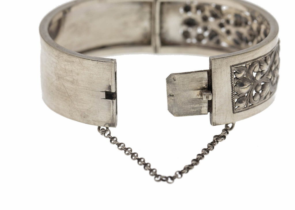 Antique French Silver Repousse Floral Bangle