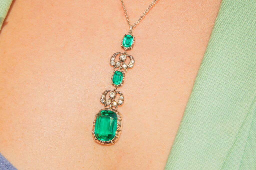 Antique Silver Emerald Paste Drop Pendant