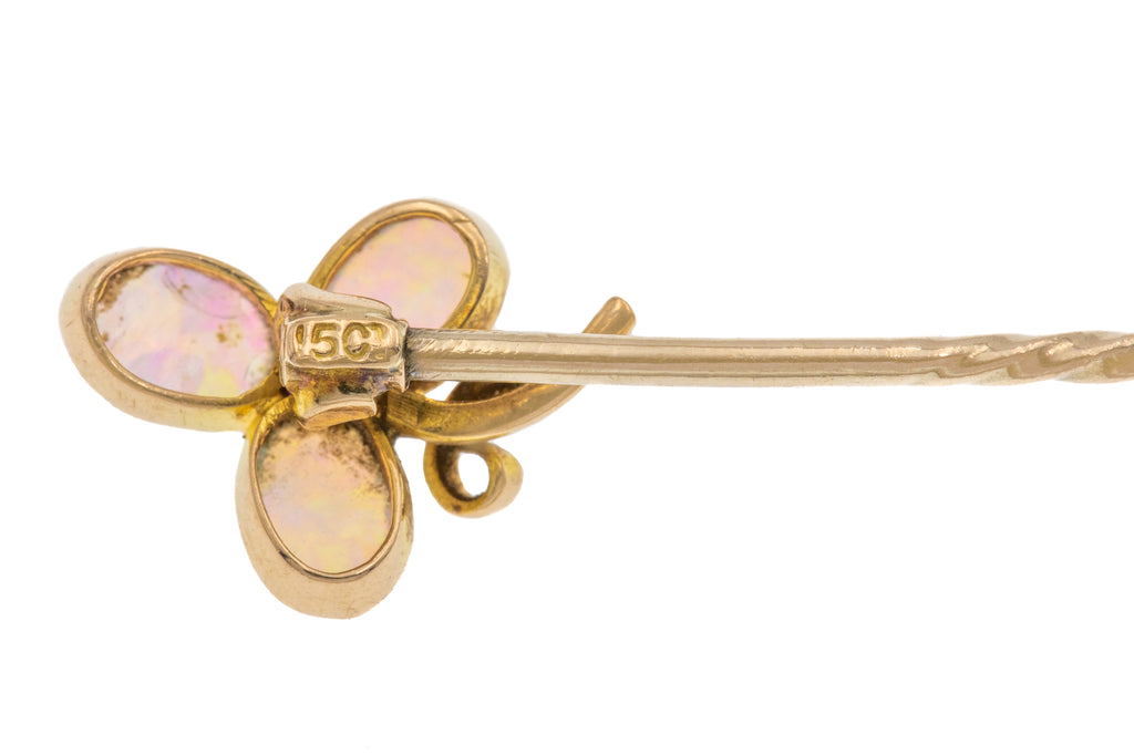 Edwardian 15ct Gold Ruby Opal Lucky Shamrock Stick Pin