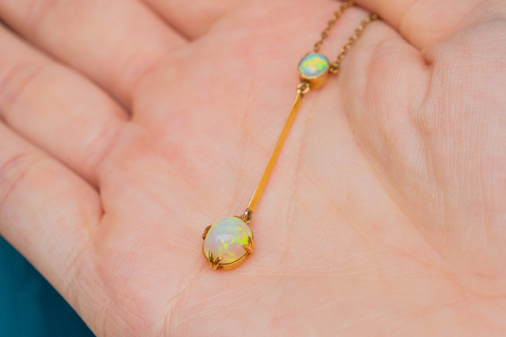 16.5" Edwardian 9ct Gold Opal Lavalier Drop Necklace, 1.90ct