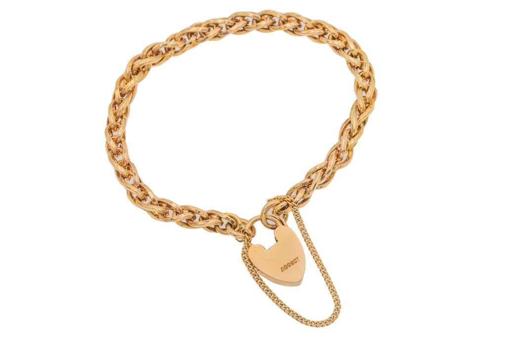 8" Antique 9ct Gold Foxtail Padlock Bracelet, 12.8g