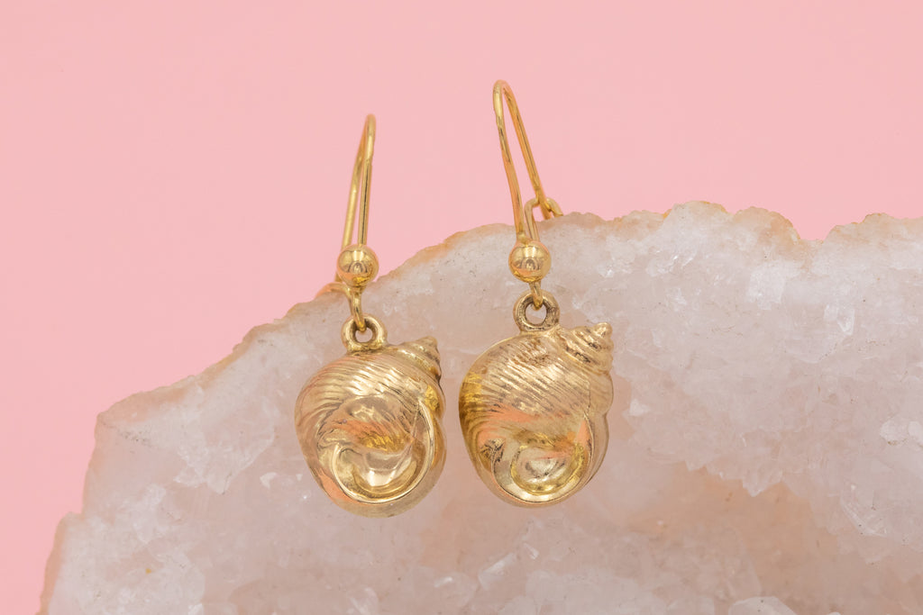 9ct Gold Shell Drop Earrings