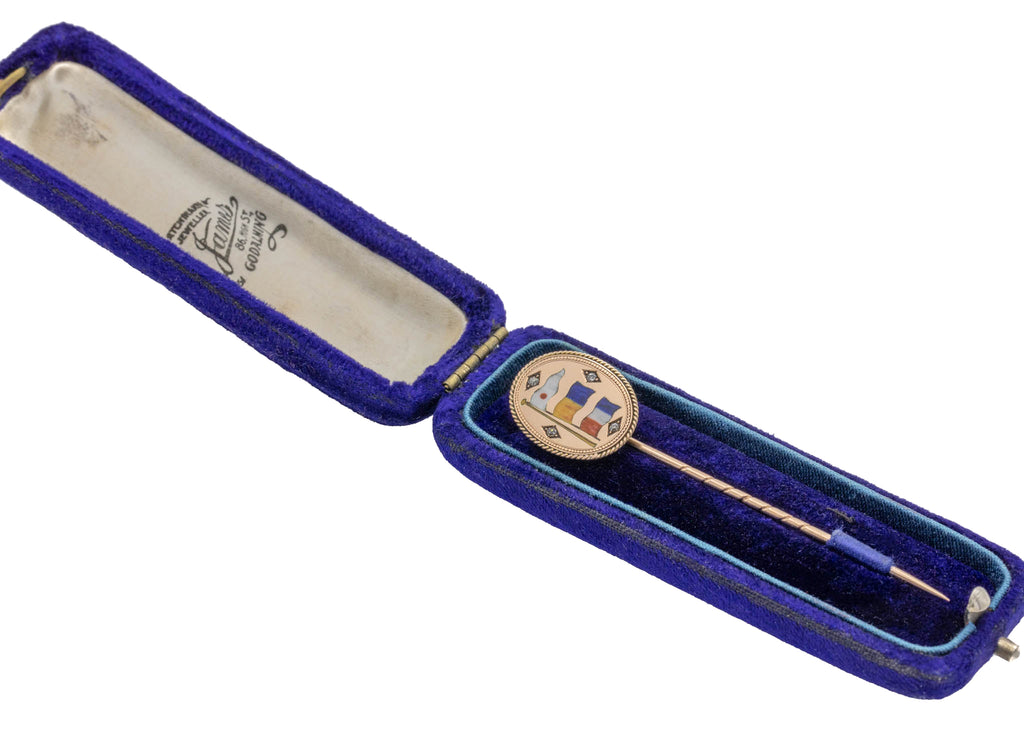 9ct Gold Nautical Flag Stick Pin, Original Blue Velvet Box