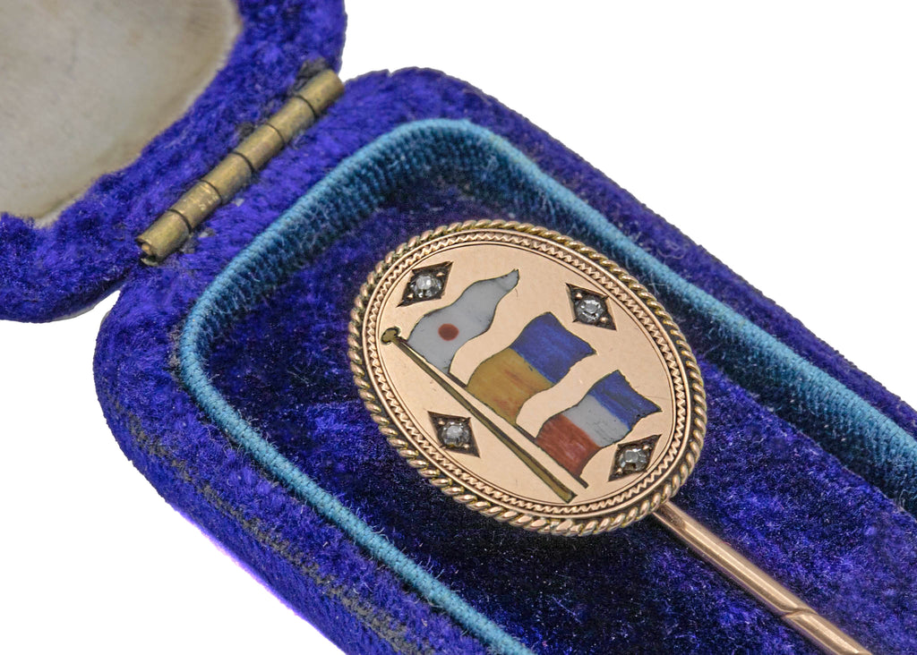 9ct Gold Nautical Flag Stick Pin, Original Blue Velvet Box