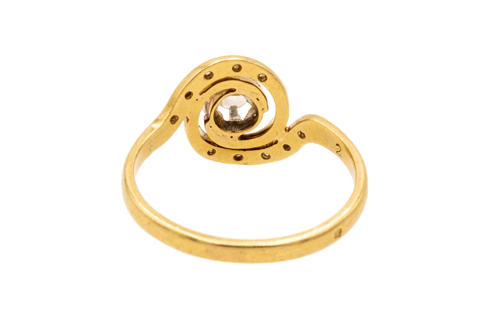 French 18ct Gold Tourbillon Rose-Cut Diamond Ring