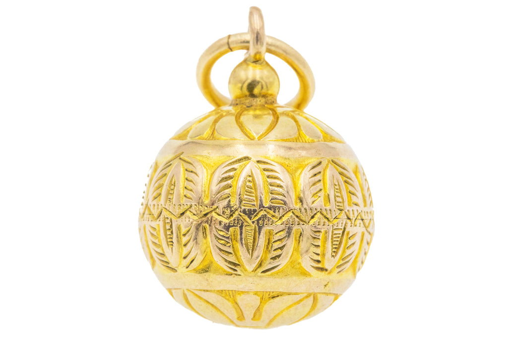 Victorian 9ct Gold Engraved Orb Pendant