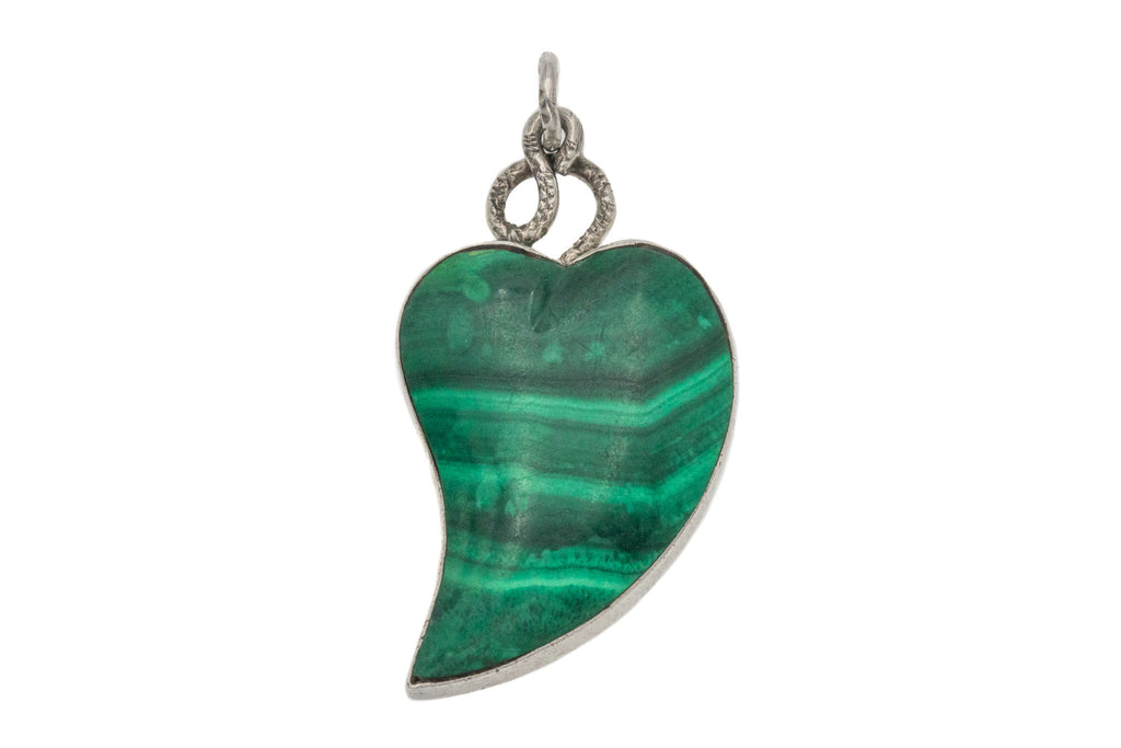 Victorian Silver Malachite "Witch's Heart" Ivy Leaf Pendant