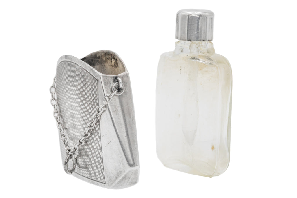Art Deco Silver Glass Perfume Bottle