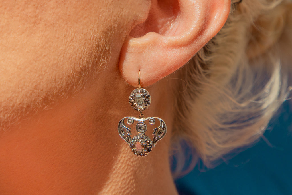 Georgian 18th-Century Table-Cut Diamond Drop Earrings, 2.35ct