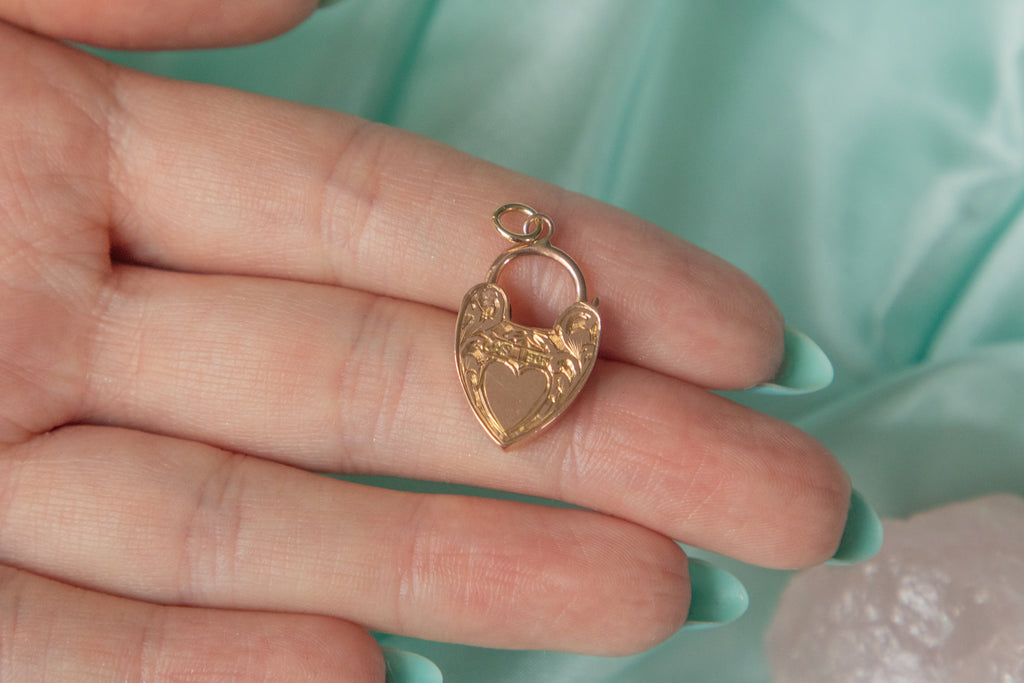 Antique 9ct Gold Fancy Engraved Heart Padlock