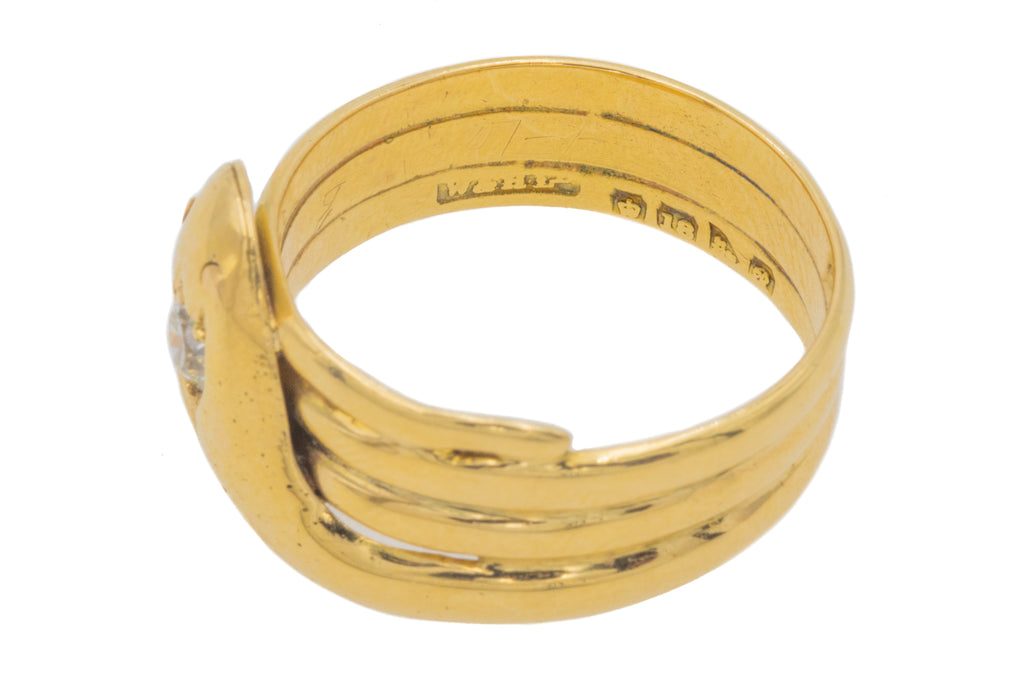 Antique 18ct Gold Diamond Snake Ring, 0.22ct