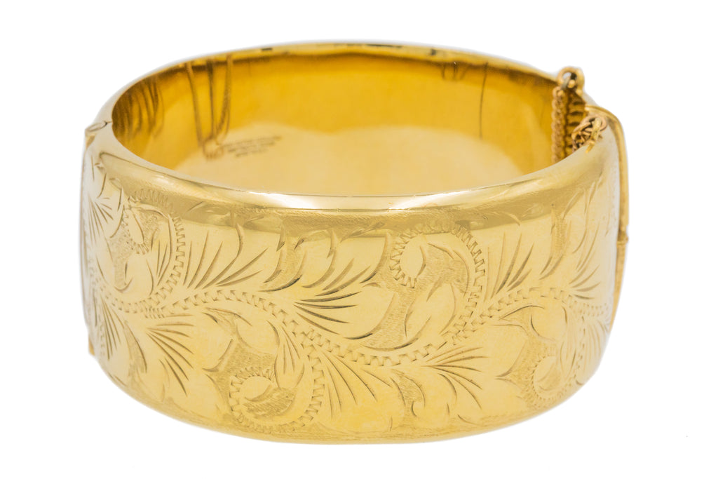 7" Chunky 12ct Rolled Gold Engraved Bangle, 54.5g