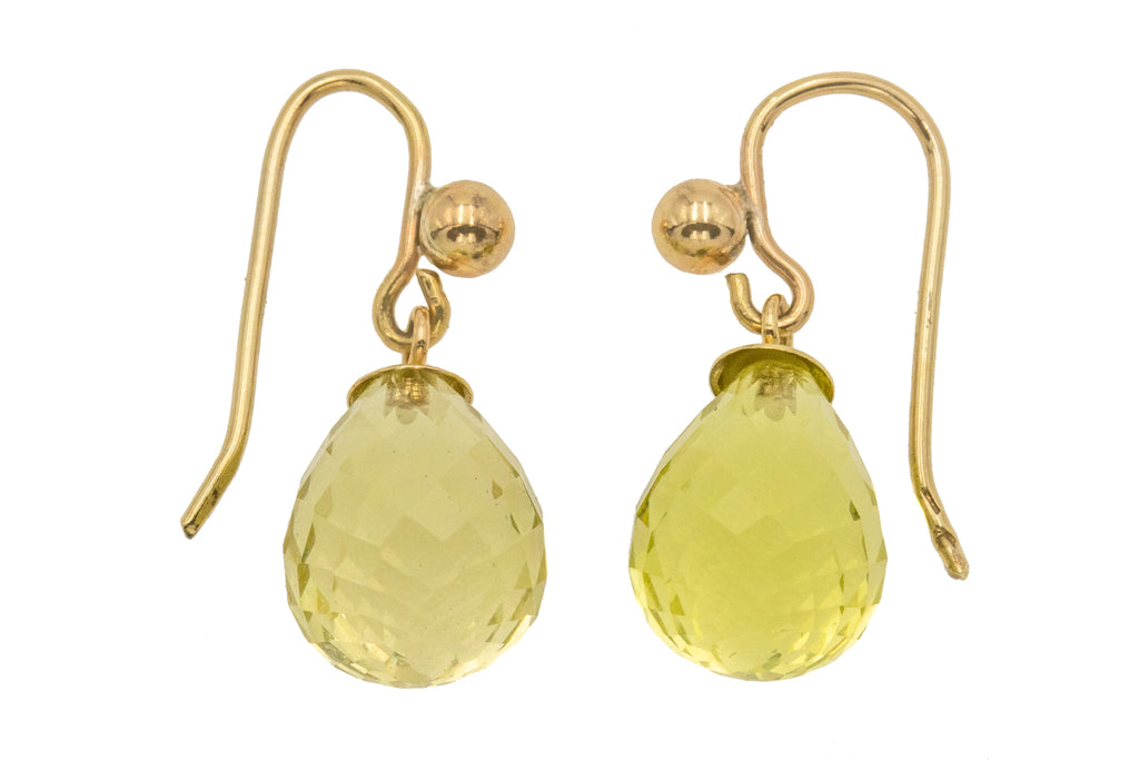 Antique 9ct Gold Citrine Briolette Drop Earrings, 7.30ct
