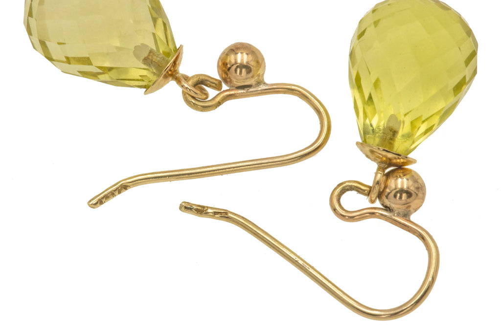 Antique 9ct Gold Citrine Briolette Drop Earrings, 7.30ct