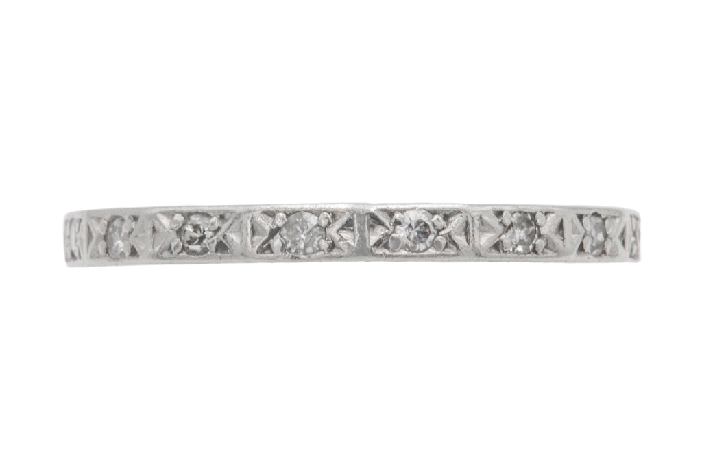 Art Deco Engraved Platinum Diamond Eternity Ring, UK Size M