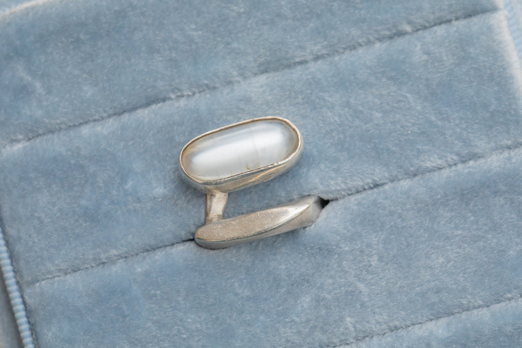 English Brutalist Silver Moonstone Ring, 1960s