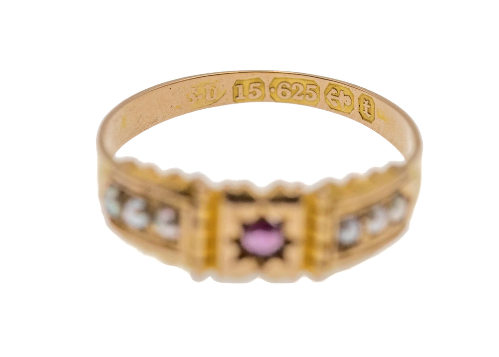 Antique 15ct Gold Ruby & Pearl 'Gypsy' Ring