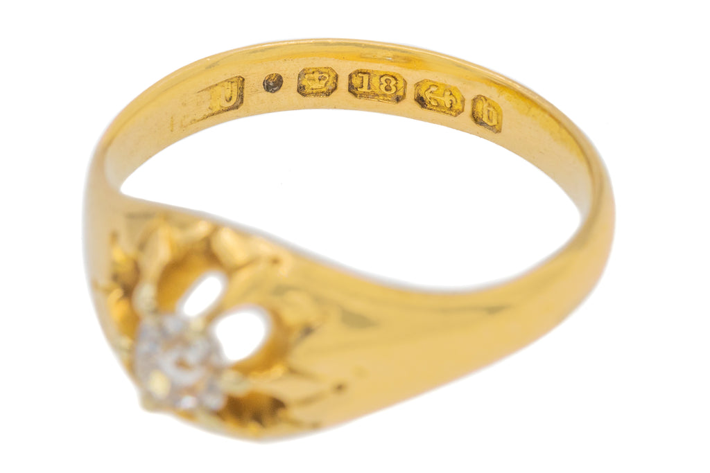 Antique 18ct Gold Diamond Belcher Ring, 0.25ct Old Mine Cut Diamond