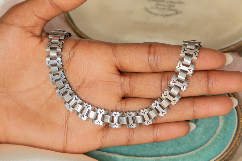 17.5" Victorian Silver Pierced Book Chain Necklace, 32g