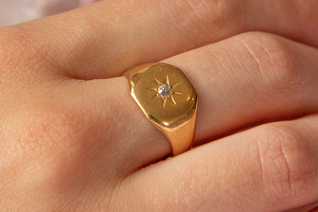 18ct Gold Diamond 'Star Set' Signet Ring