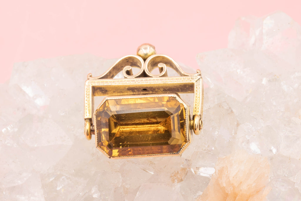 Antique 9ct Gold Foiled Citrine Swivel Fob, 15.00ct