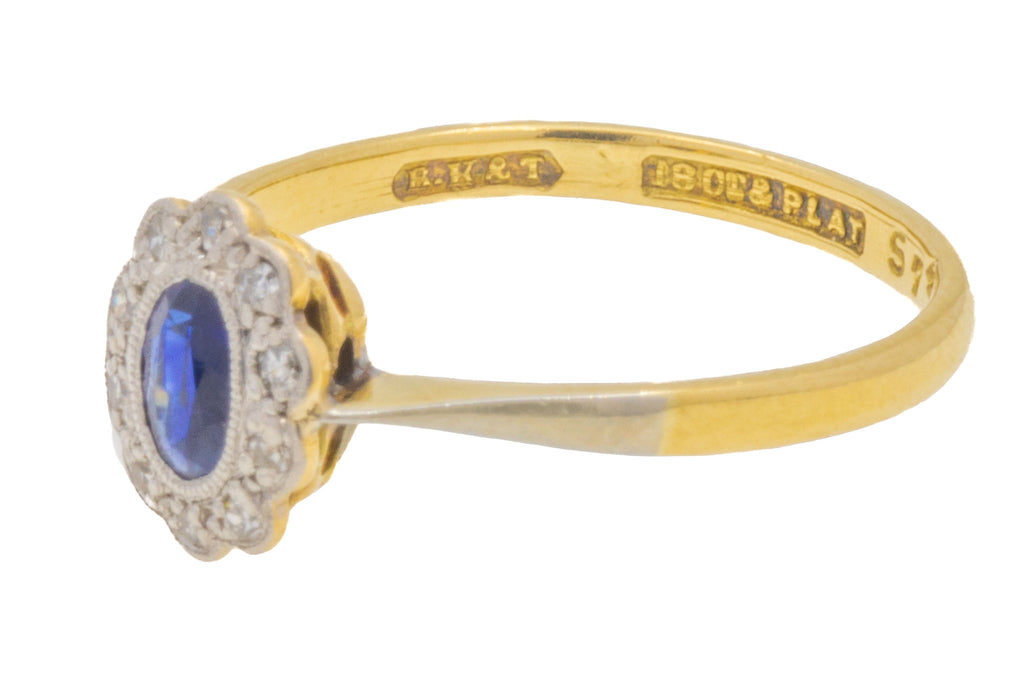 18ct Gold & Platinum Sapphire Diamond Cluster Ring, 0.30ct Sapphire