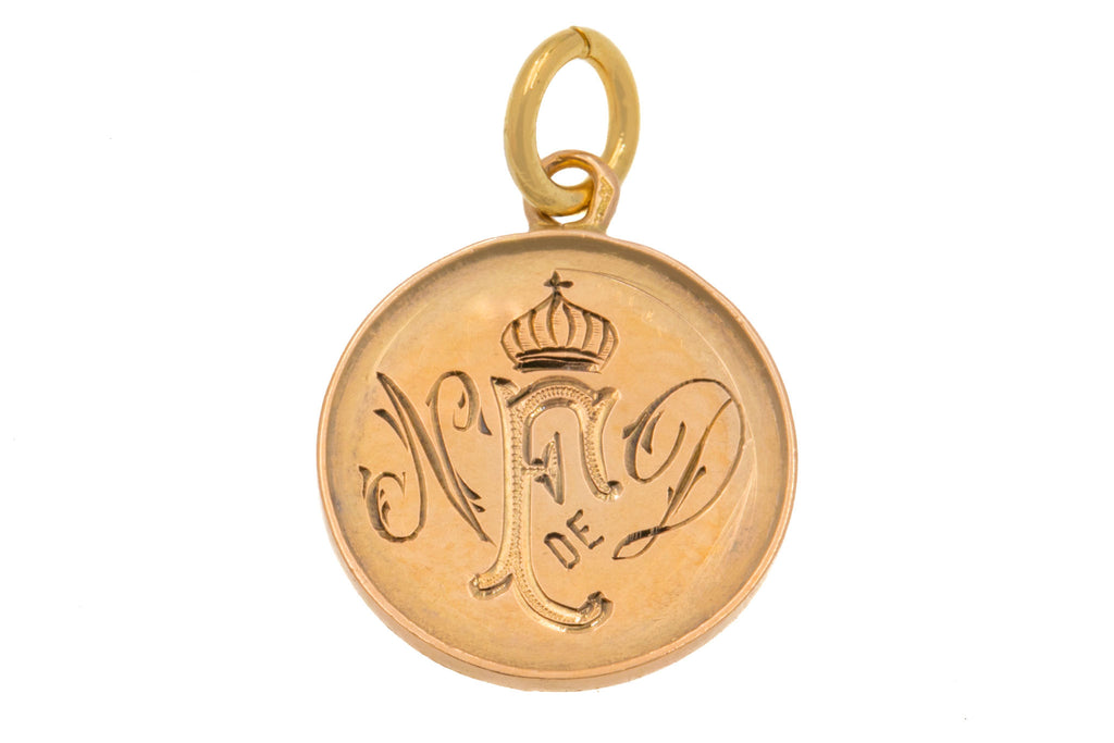 Antique French 18ct Gold 'Our Lady' Round Pendant