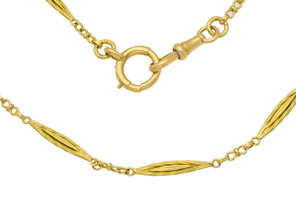 15.5" Antique French 18ct Gold Fancy Link Chain, Large Bolt Ring (18.5g)