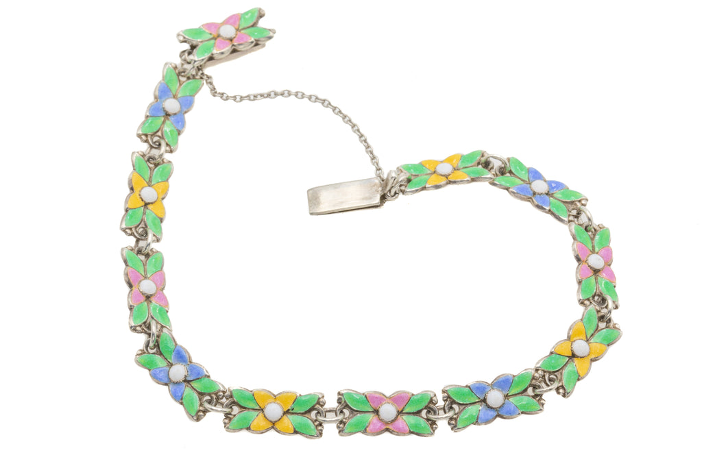 Arts & Crafts Silver Enamel Flower Bracelet - Bernard Instone