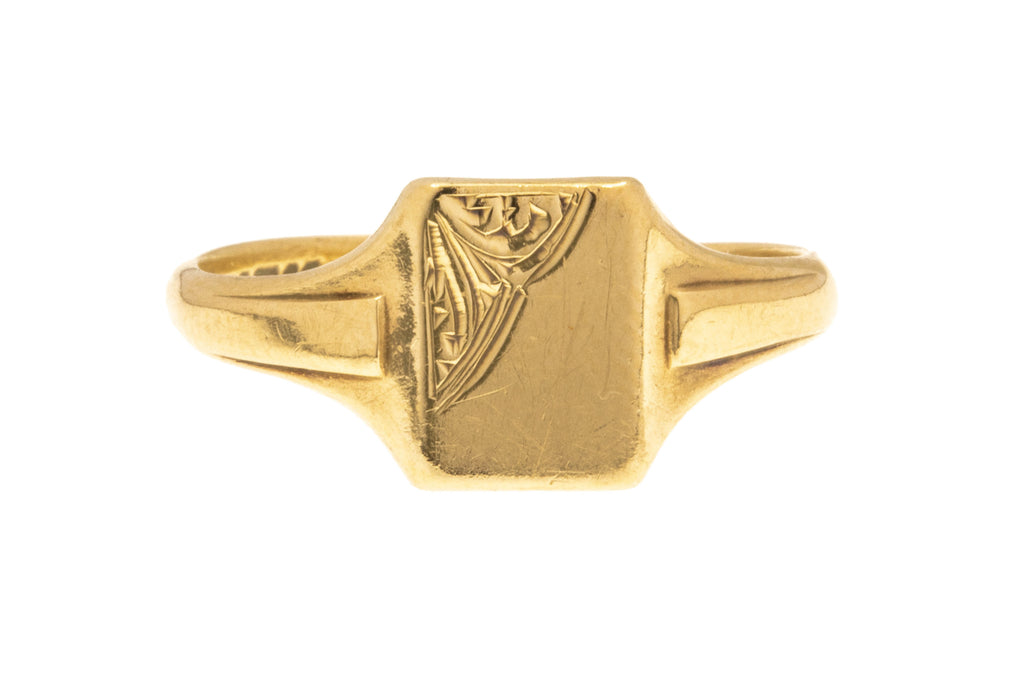 9ct Gold Engraved Square Signet Ring