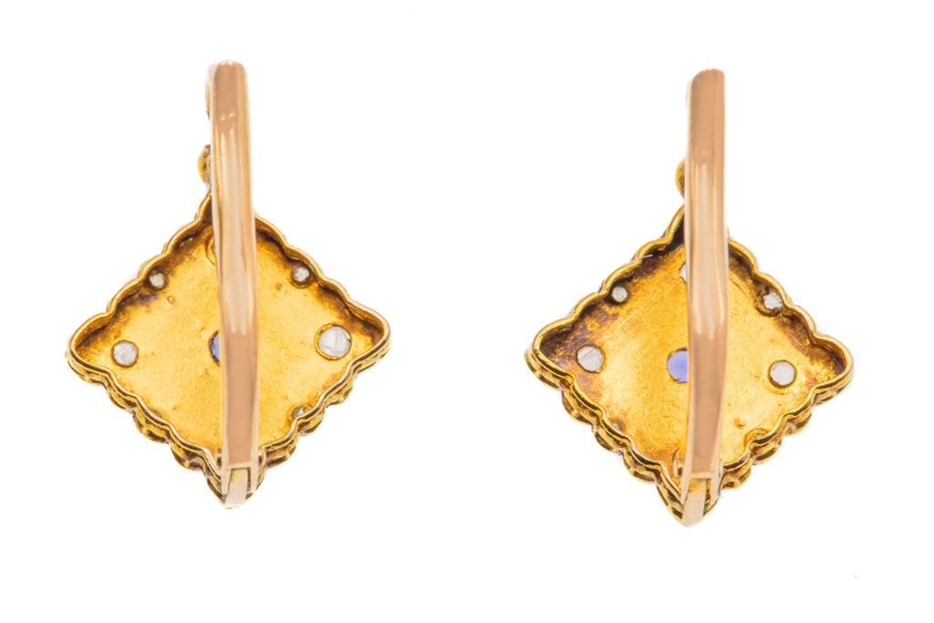 French 18ct Gold Diamond Sapphire Earrings